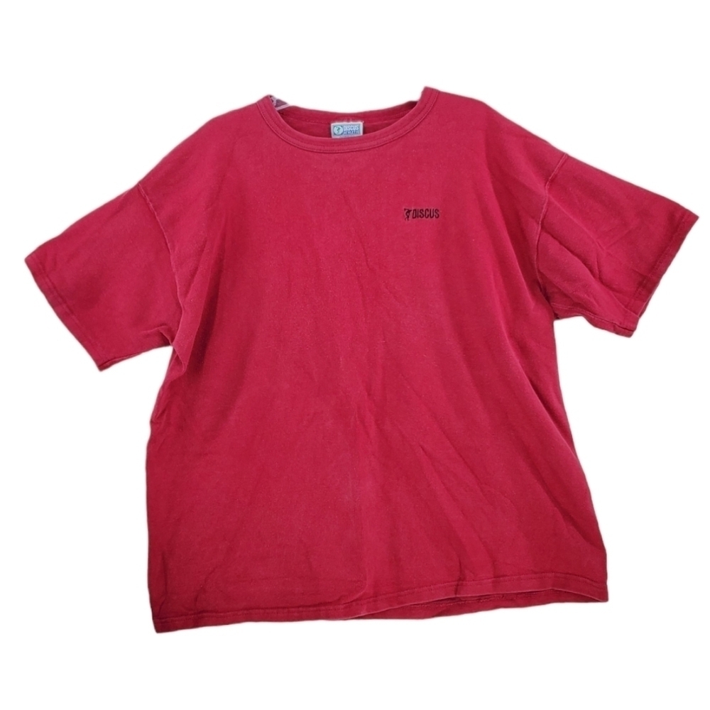 VTG Discus Red Shirt Heavyweight Cotton Short Sleeves Mens XL USA Made